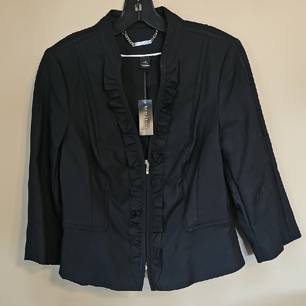 White House Black Market Black Ruffle-Trim Zip Blazer
